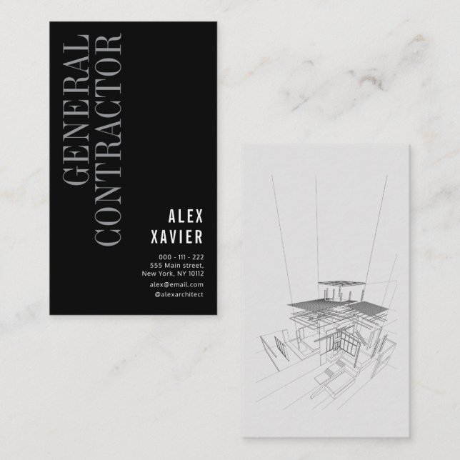 elegant black general contractor business card (Front/Back)