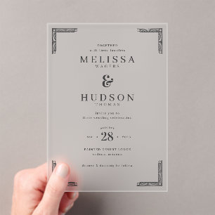 Elegant Black Geometric Borders Acrylic Invitations