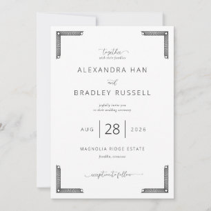 Elegant Black Geometric Borders Invitation