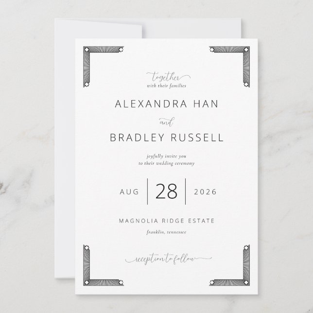 Elegant Black Geometric Borders Invitation (Front)