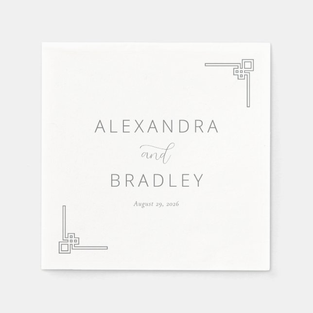 Elegant Black Geometric Calligraphy Napkin (Front)