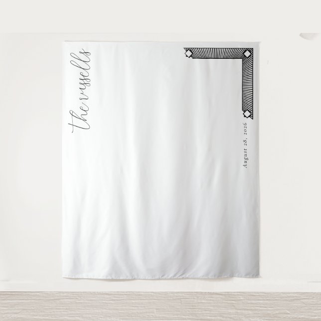 Elegant Black Geometric Calligraphy Tapestry (Front)