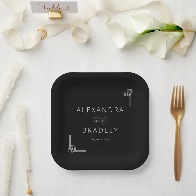 Elegant Black Geometric Minimalist Paper Plate (Wedding)