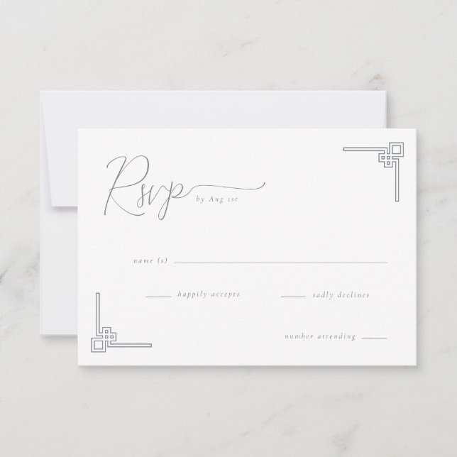 Elegant Black Geometric RSVP Card (Front)