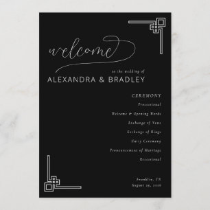 Elegant Black Geometric Wedding Programme