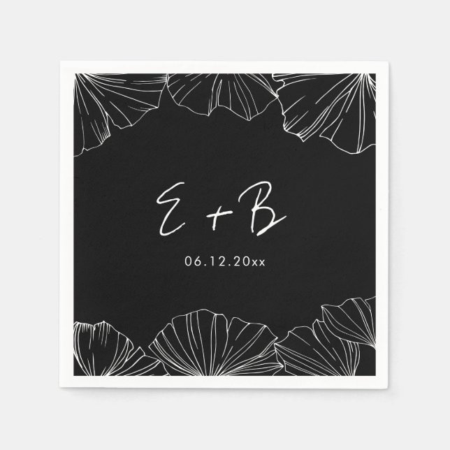 Elegant Black Ginkgo Biloba wedding Napkin (Front)