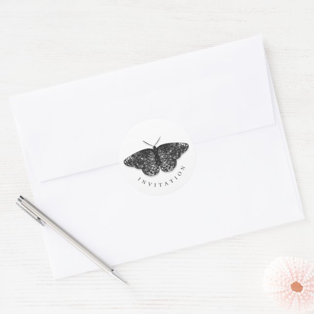 Elegant Black Glitter Butterfly Envelope Seal (Envelope)