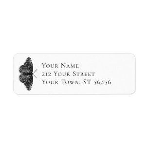 Elegant Black Glitter Butterfly Return Address