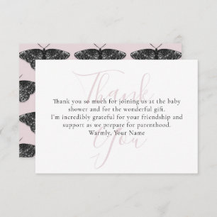 Elegant Black Glitter Butterfly Thank You Card