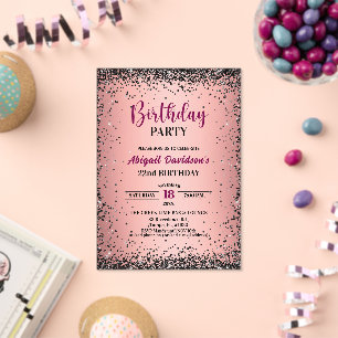 Elegant Black Glitter Metallic Pink 22nd Birthday Acrylic Invitations