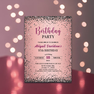 Elegant Black Glitter Metallic Pink 97th Birthday Invitation