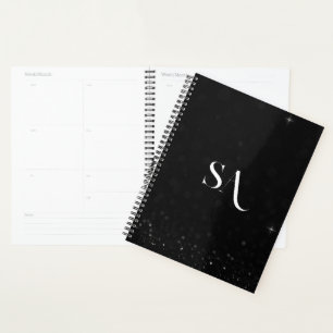 Elegant Black Glitter Planner with Initials