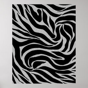 Elegant Black Glitter Silver Zebra Animal Print