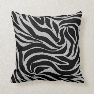 Elegant Black Glitter Silver Zebra Animal Print Cushion