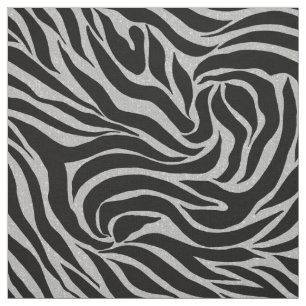 Elegant Black Glitter Silver Zebra Animal Print Fabric