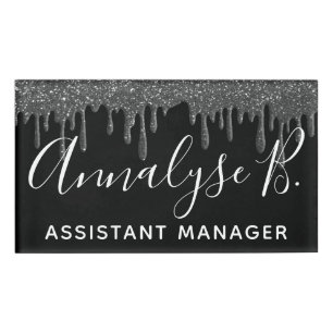 Elegant Black Glitter Sparkly Name Professional Tag