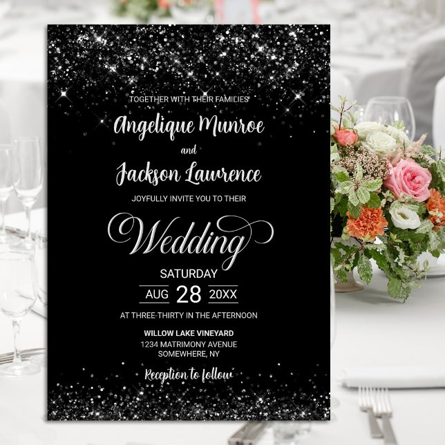 Elegant Black Glitter Wedding Invitation (Creator Uploaded)