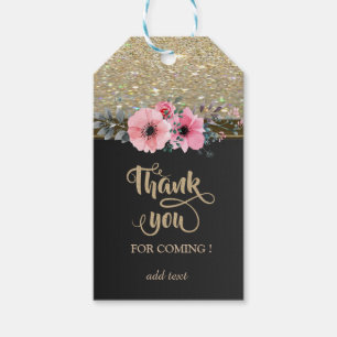 Elegant Black,Glittery,Flowers Thank You Gift Tags