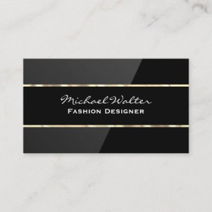 Elegant Black Gloss Gold Trim Business Card
