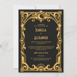 Elegant Black Gold 1920s Art Deco Wedding Invitation