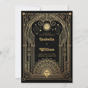 Elegant Black Gold 20s Art Deco Wedding Invitation
