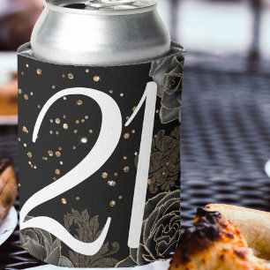 Elegant Black Gold 21st Birthday Can Cooler