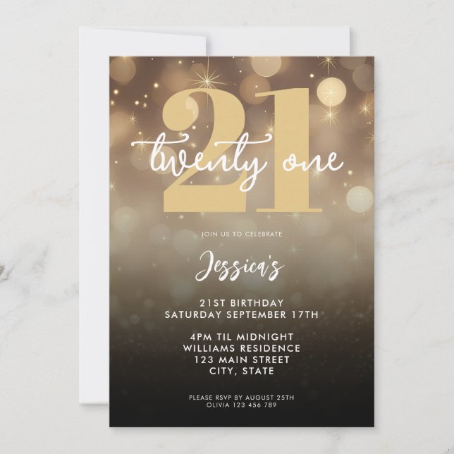 Elegant Black Gold 21st Birthday Invitation (Front)