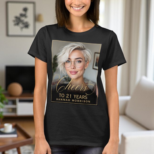 Elegant Black & Gold 21st Birthday Party Photo T-Shirt (Creator Uploaded)