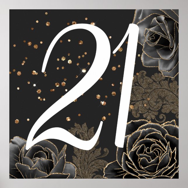 Elegant Black Gold 21st Birthday Poster (Front)