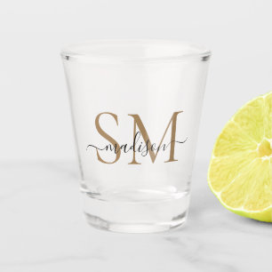 Elegant Black Gold 2 Monogram Script Name Initial Shot Glass