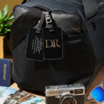 Elegant Black Gold 2 Monogram Script Name Stylish Luggage Tag<br><div class="desc">Elegant Black Gold Monogram Script Name Stylish Bag Tag</div>