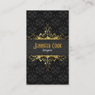 Elegant Black & Gold 2 Vintage Floral Damasks Business Card