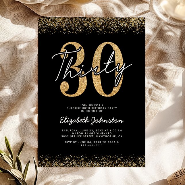 Elegant Black Gold 30th Birthday Invitation (Creator Uploaded)