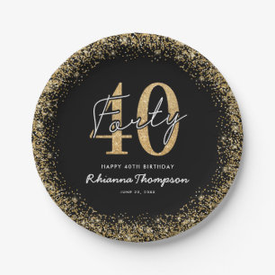 Elegant Black Gold 40th Birthday Paper Plates