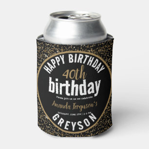 Elegant Black & Gold 40th Birthday Party Can Cooler