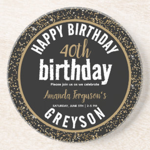 Elegant Black & Gold 40th Birthday Party Coaster
