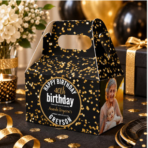Elegant Black & Gold 40th Birthday Party Favour Box