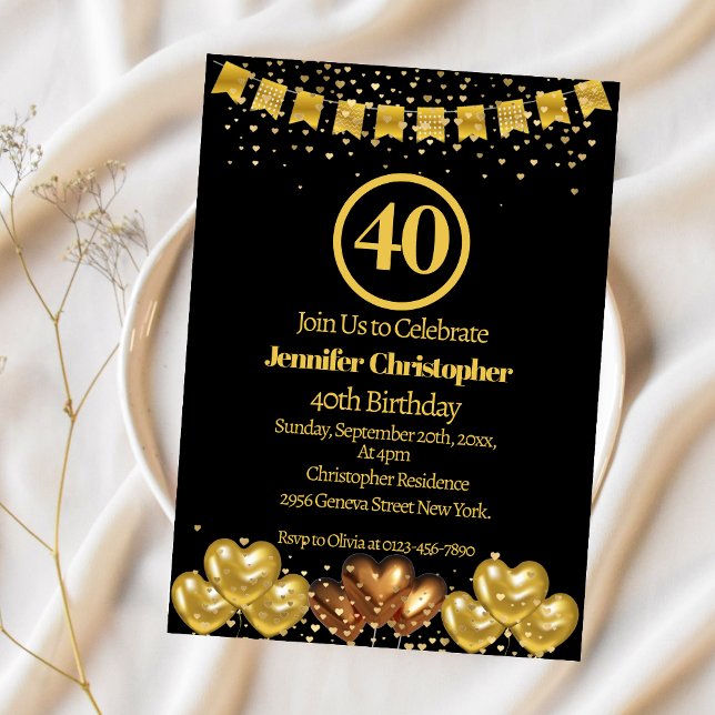 Elegant Black Gold 40th Birthday Party  Invitation (Creator Uploaded)