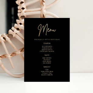 Elegant Black Gold 40th Birthday Party Menu Card