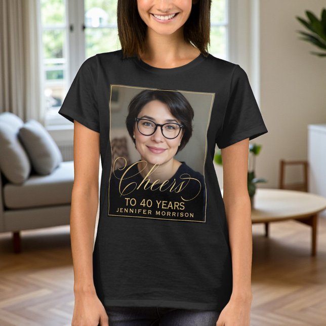 Elegant Black & Gold 40th Birthday Party Photo T-Shirt (Creator Uploaded)