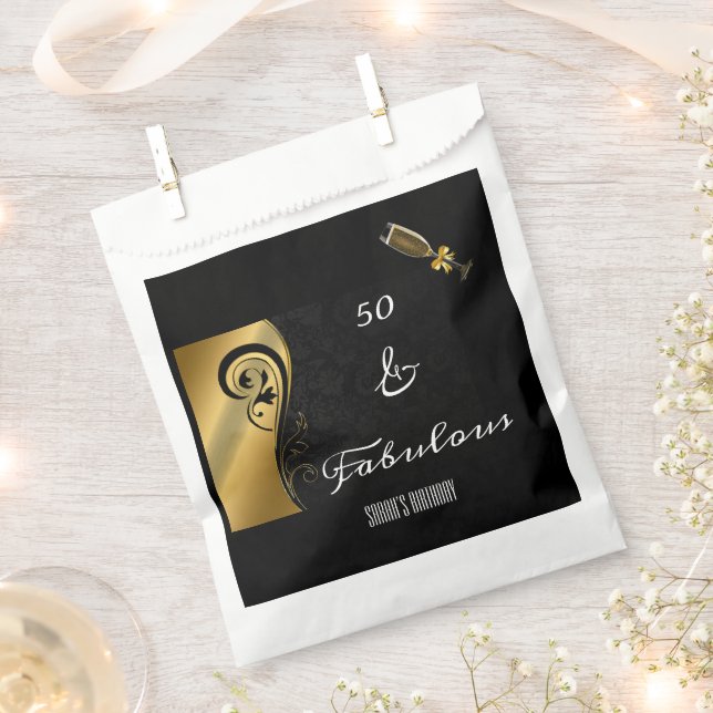 Elegant Black Gold 50 and Fabulous Birthday  Favour Bags (Clipped)