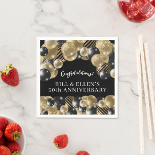 Elegant Black Gold 50th Anniversary Paper Napkin