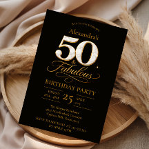 Elegant Black Gold 50th Birthday