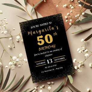 Elegant Black & Gold 50th Birthday Invitation