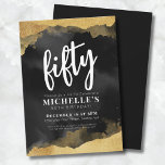 Elegant Black Gold 50th Birthday Invitation<br><div class="desc">Fun Girly Watercolor Black And Gold 50th Birthday Invitation. You can change it to any birthday year! 30, 40, 60 or even for other events entirely! Let's celebrate that she's fifty with this elegant but girly black and gold fiftieth birthday party invite. Featuring a trendy black background and faux gold...</div>