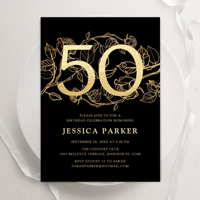 Elegant Black Gold 50th Birthday Invitation (Creator Uploaded)