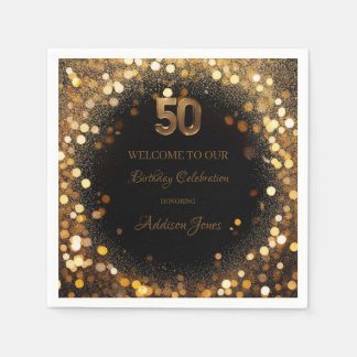 Elegant Black & Gold 50th Birthday Paper Napkin
