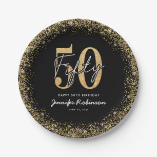 Elegant Black Gold 50th Birthday Paper Plates