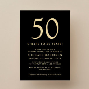 Elegant Black Gold 50th Birthday Party Invitation
