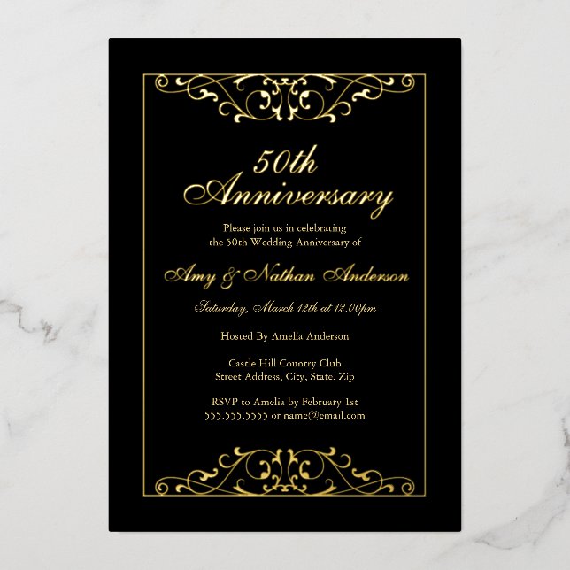 Elegant Black Gold 50th Wedding Anniversary  (Front)
